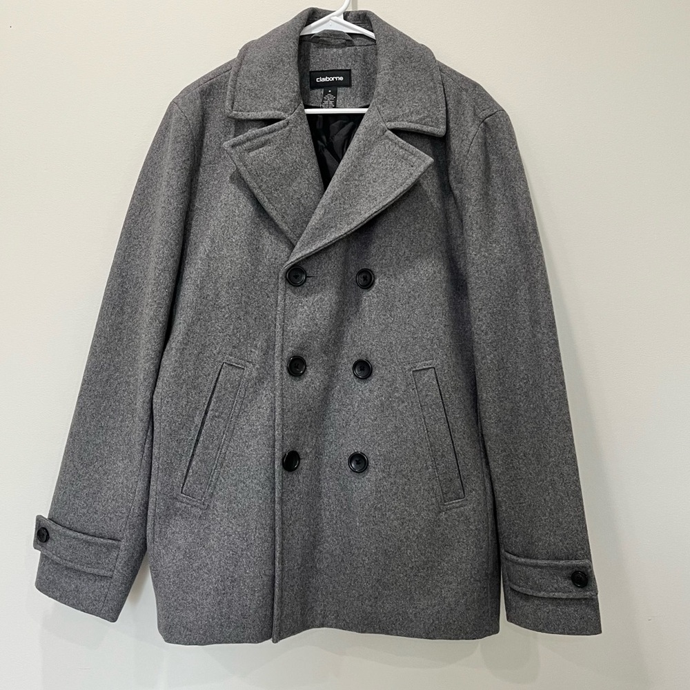 Liz Claiborne Grey Women’s Size Medium Double Breasted Wool Blend Pea Coat